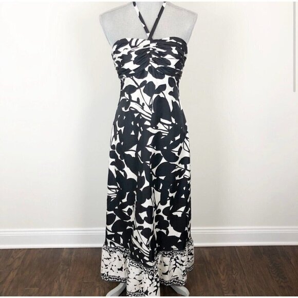 White House Black Market Sz 2 Long 100% Silk Black Halter Strapless Maxi Dress - Picture 1 of 11